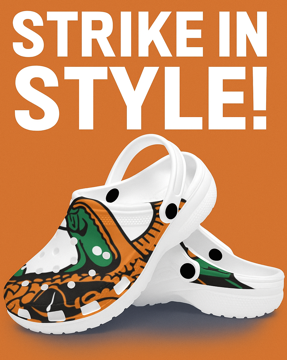 Adults - Strike Style Clogs – Bold Snake Bite Design | Orange & Green Power Slip-Ons | Custom Comfort Slides for Men & Women | Holiday Gift Edition
