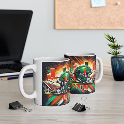 Miami Ceramic Mug - 11oz, Football Fan Gift, College Sports Merch, Game Day Coffee Cup, Unique Drinkware