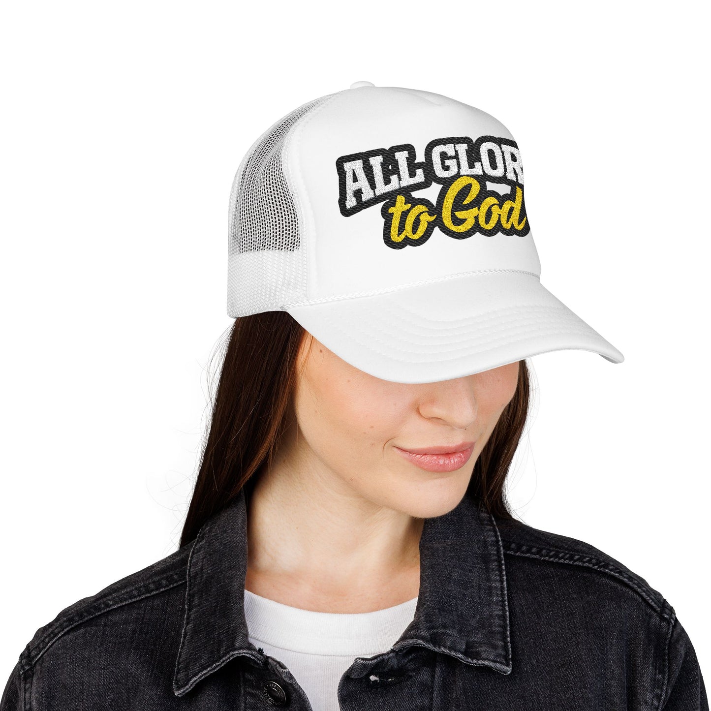 Embroidered Foam Trucker Hat - Faith-Inspired "All Glory to God" Cap