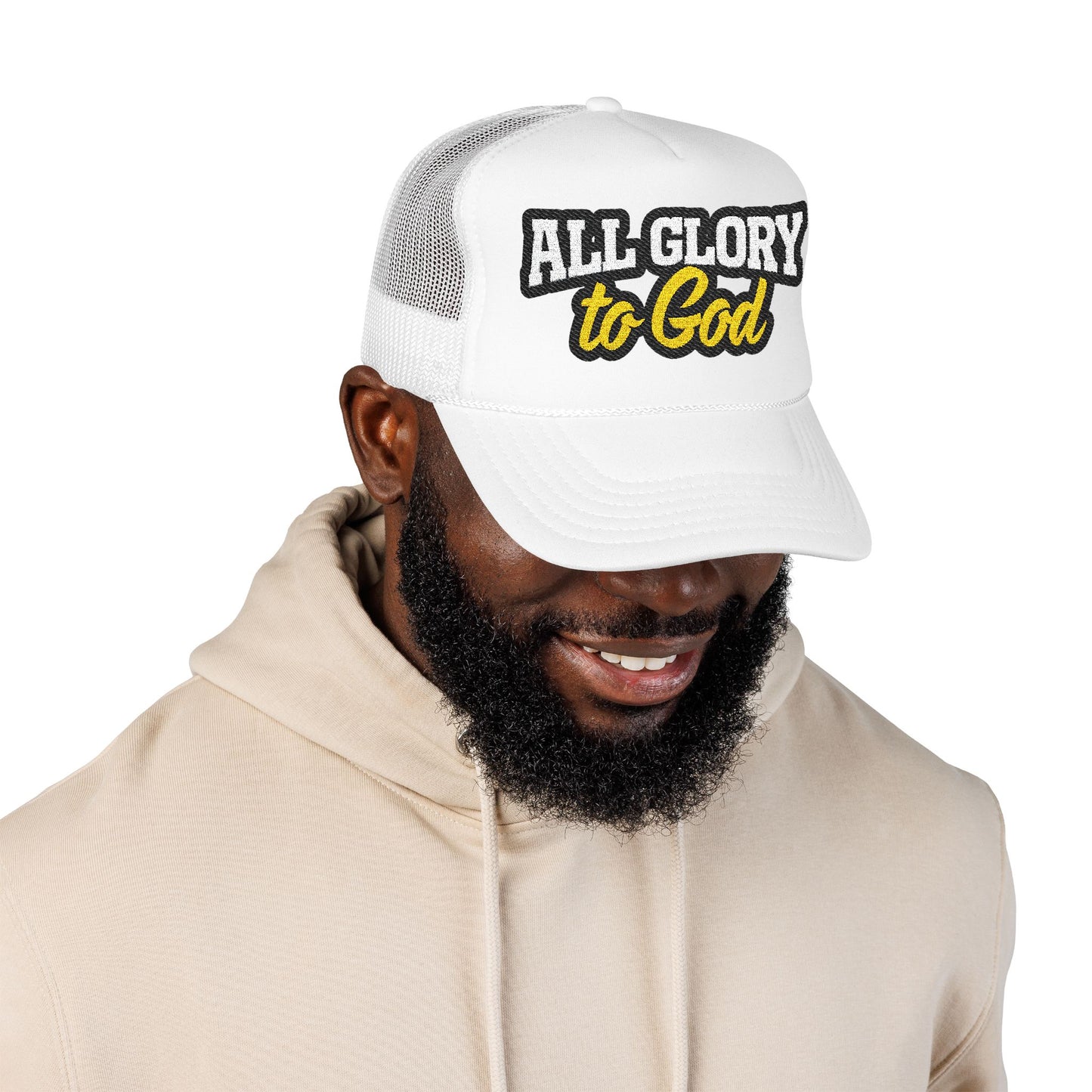 Embroidered Foam Trucker Hat - Faith-Inspired "All Glory to God" Cap
