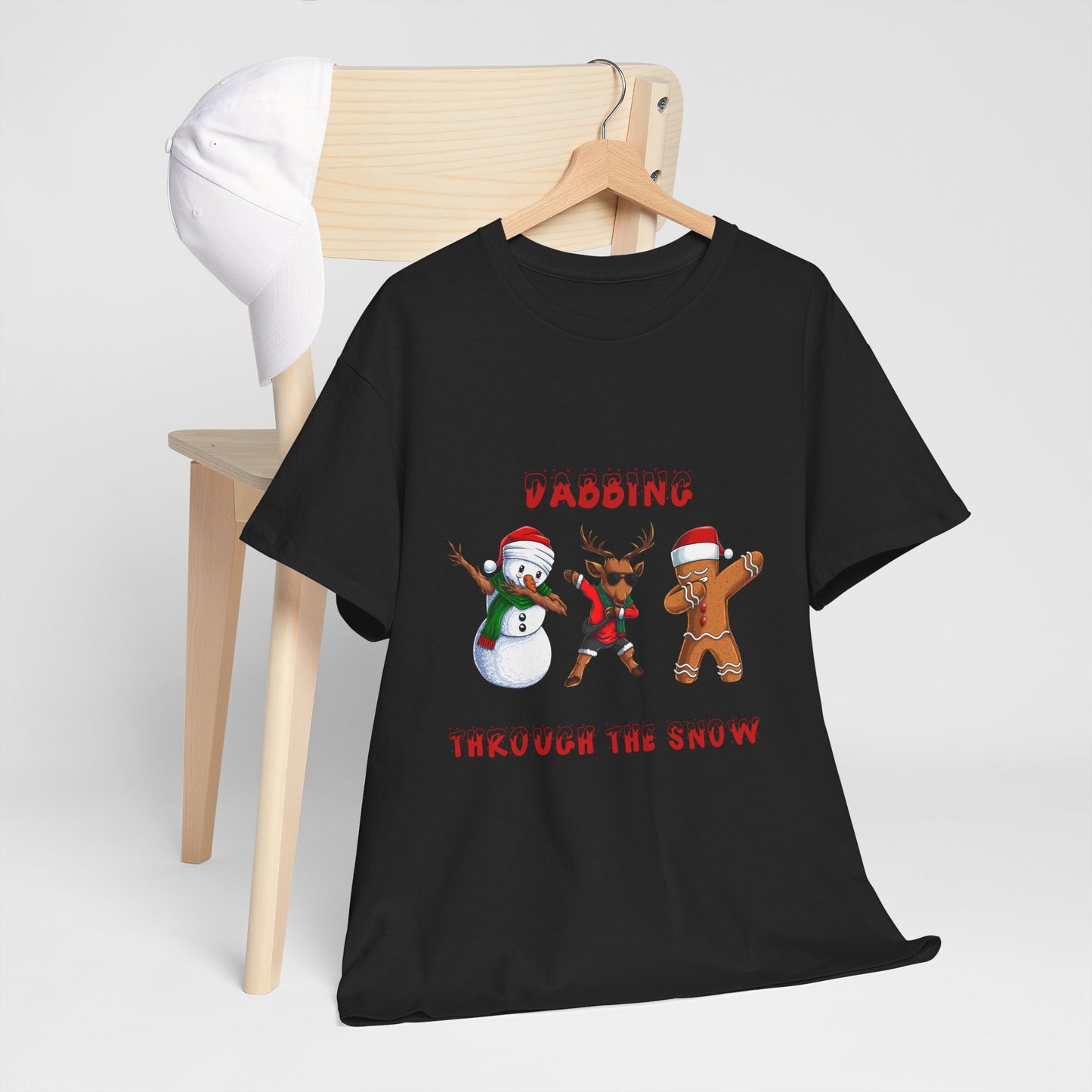 Adult - Dabbing Through the Snow Christmas Shirt | Funny Holiday Graphic Tee | Snowman Reindeer Gingerbread Dabbing Xmas Shirt