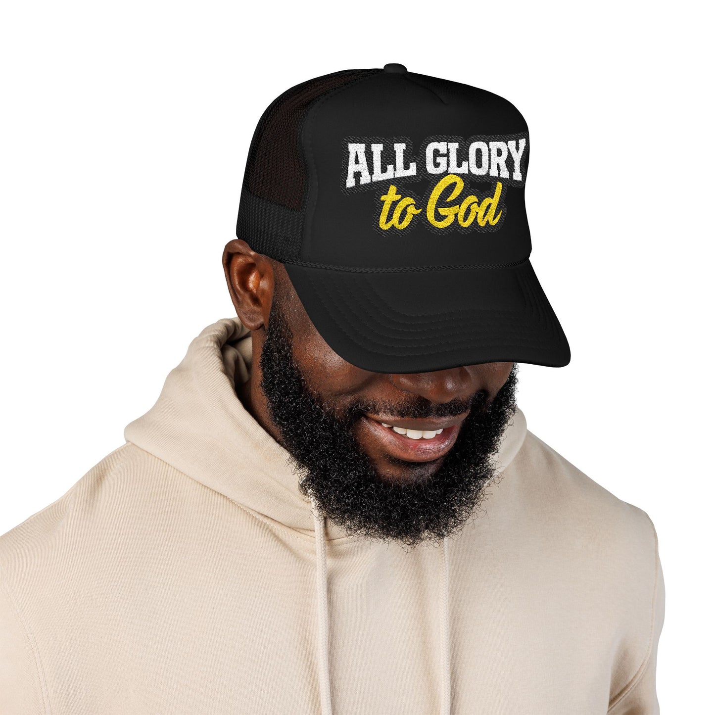 Embroidered Foam Trucker Hat - Faith-Inspired "All Glory to God" Cap