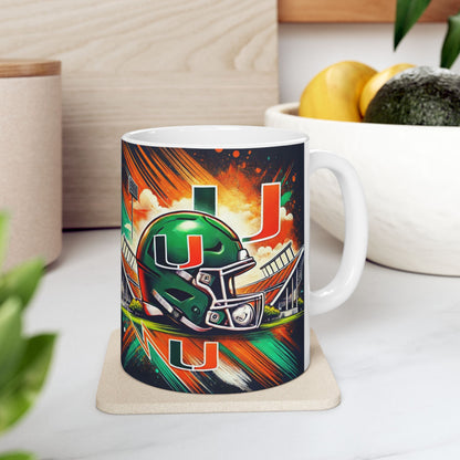 Miami Ceramic Mug - 11oz, Football Fan Gift, College Sports Merch, Game Day Coffee Cup, Unique Drinkware