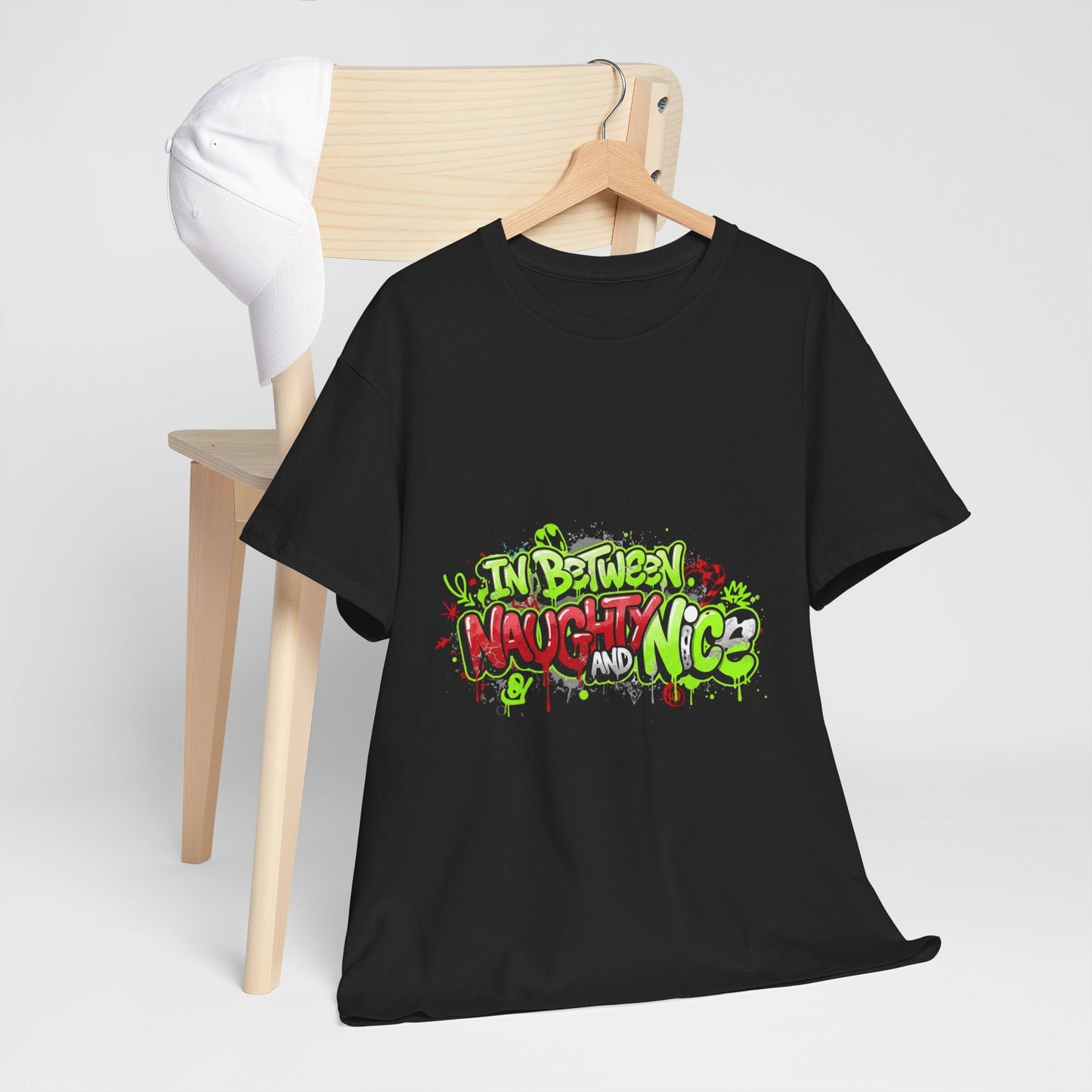 In Between Naughty and Nice Tee | Christmas Grinchy Graffiti Holiday Shirt