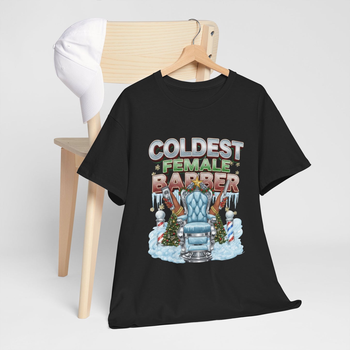 Coldest Female Barber Christmas Edition Shirt | Barber Life Holiday Tee | Icy Barber Gift for Women Stylists