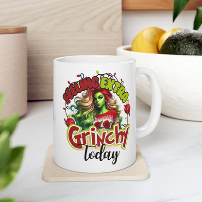 “Feeling Extra Grinchy Today Christmas Mug | Sassy Green Girl Christmas Mug | Festive Xmas Gift Idea”