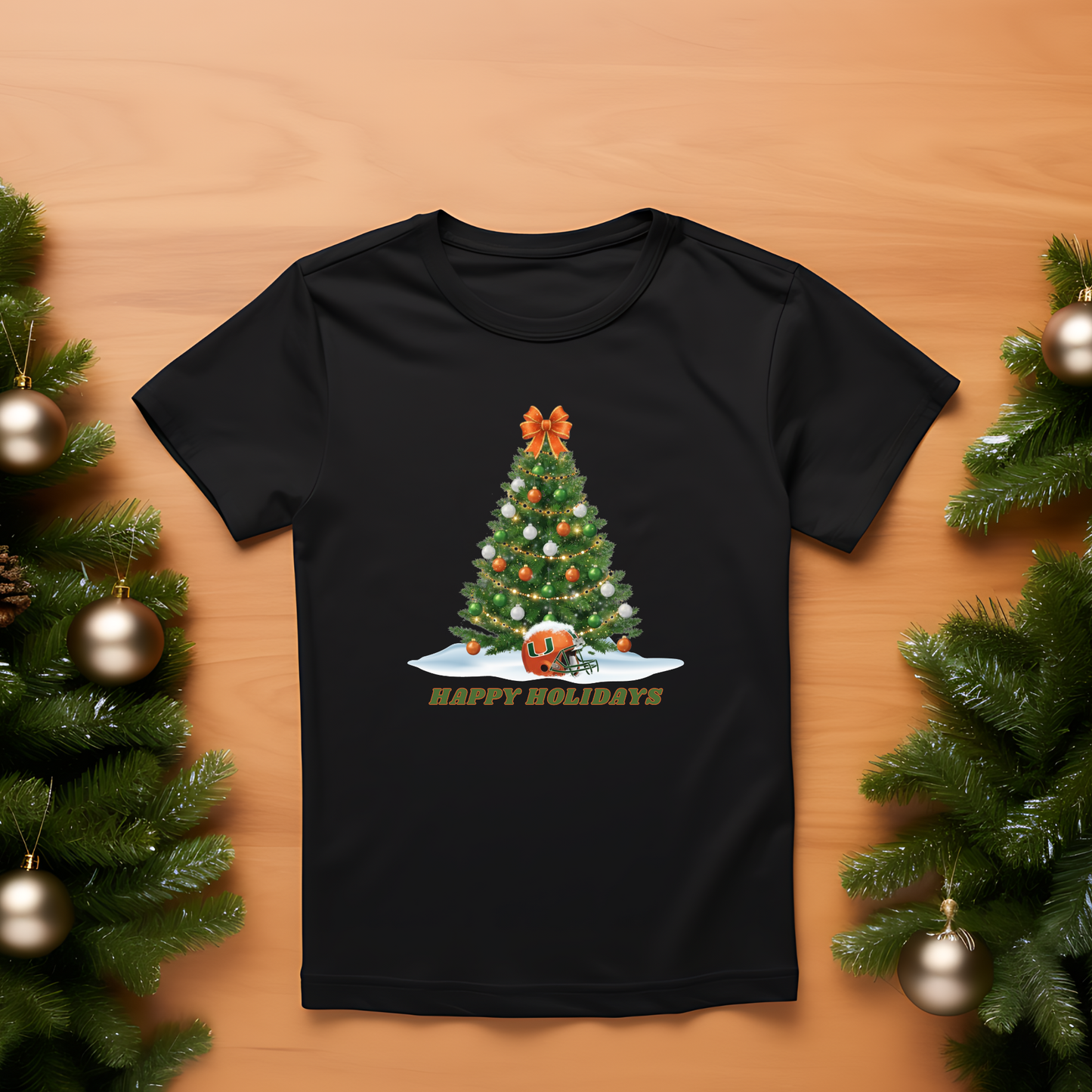 Kids - Happy Holidays Orange & Green Christmas Tree Shirt | Festive Holiday Tee for Fans | Holiday Spirit Wear Gift