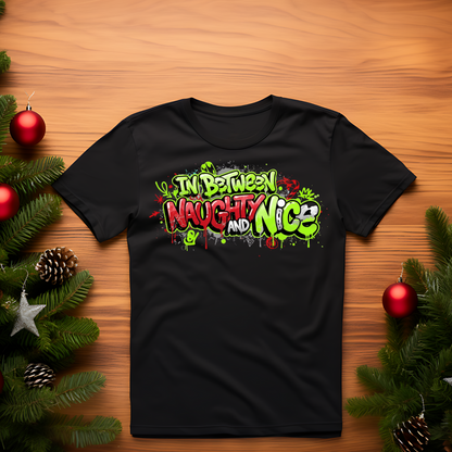 In Between Naughty and Nice Tee | Christmas Grinchy Graffiti Holiday Shirt
