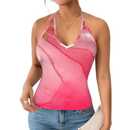 Pink Ombre Women's V-Neck Halter Top