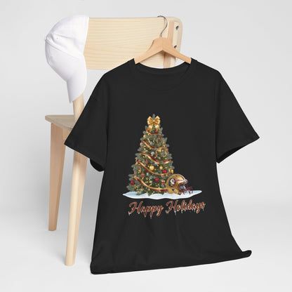 Adult - Happy Holidays Garnet & Gold Christmas Tree Shirt | Festive Holiday Tee | Cozy Christmas Fan Gift