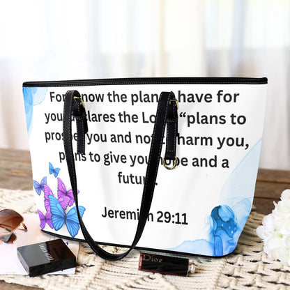 Jeremiah 29:11 Leather Tote Bag