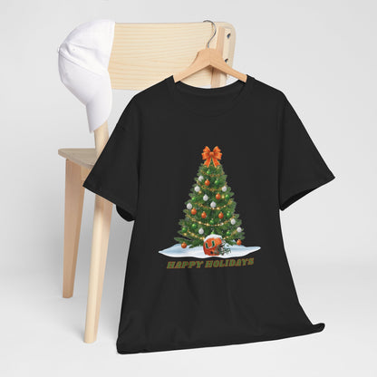 Adult - Happy Holidays Orange & Green Christmas Tree Shirt | Festive Holiday Tee for Fans | Holiday Spirit Wear Gift