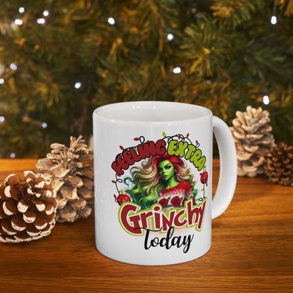 “Feeling Extra Grinchy Today Christmas Mug | Sassy Green Girl Christmas Mug | Festive Xmas Gift Idea”