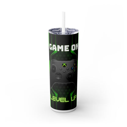 "Game on" Skinny Tumbler with Straw, 20oz