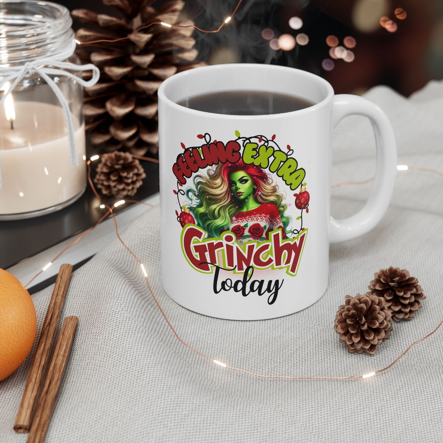 “Feeling Extra Grinchy Today Christmas Mug | Sassy Green Girl Christmas Mug | Festive Xmas Gift Idea”