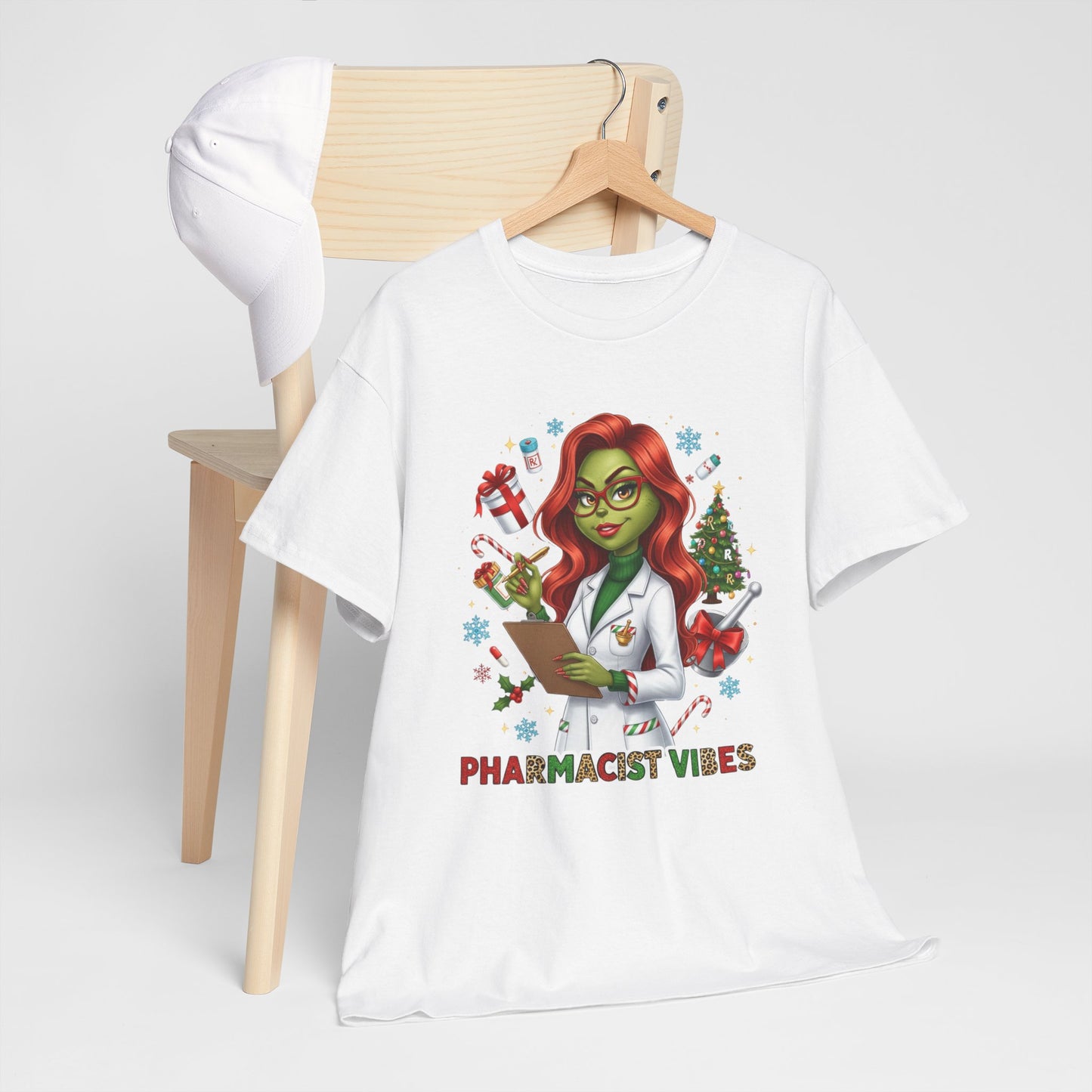 Adult - Pharmacist Vibes Christmas Shirt | Festive Grinch Pharmacist Holiday Tee | Cute Pharmacy Christmas Gift for Women | Healthcare Holiday Apparel