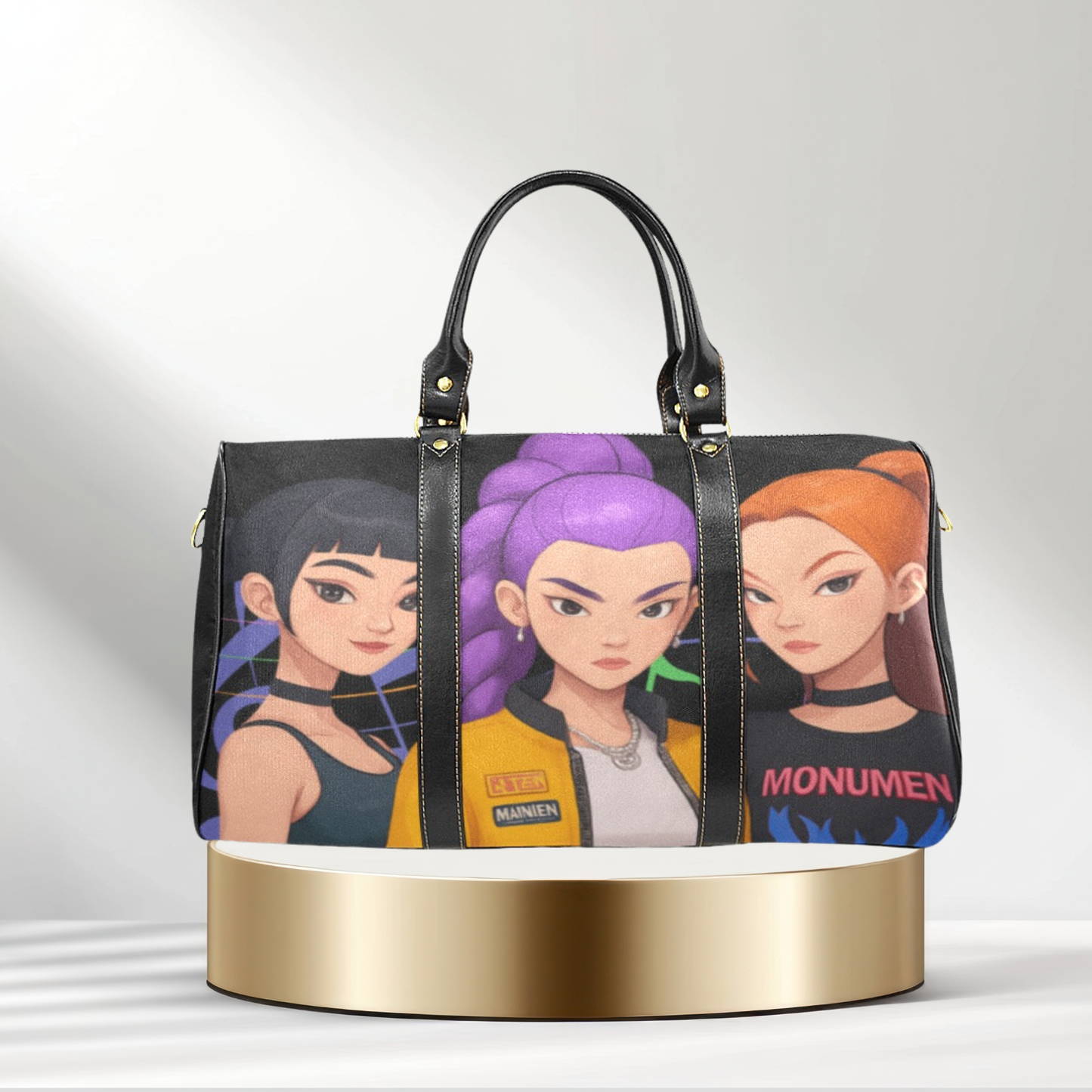 Anime-Inspired Girl Trio Duffel Bag – Trendy Aesthetic Weekender Tote | Stylish Holiday Gift for Her | Unique Fashion Travel Carry-On Bag