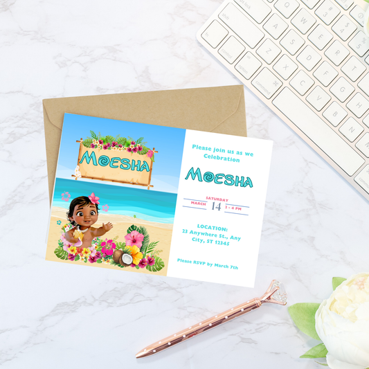 Tropical Island Birthday Invitation | Editable Digital Party Template | Beach & Luau Kids Invite