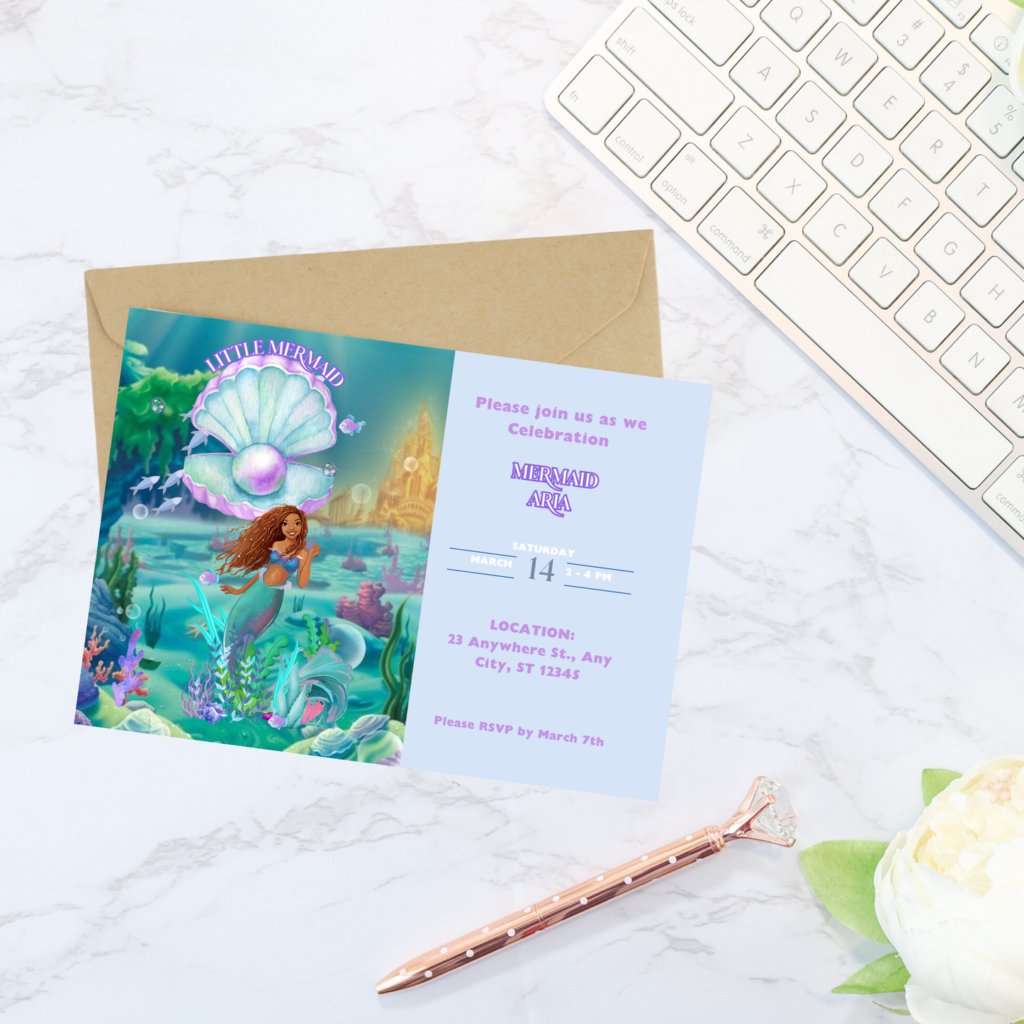 Editable Under the Sea Mermaid Birthday Invitation | Editable Digital Party Template | Ocean Princess Theme