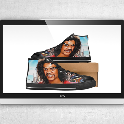 Adult - WHO’S THE MASTER “Sho Nuff” High-Top Sneakers – Retro Glow Energy Canvas Shoes | Custom Streetwear Kicks for Men & Women | Master Style Edition