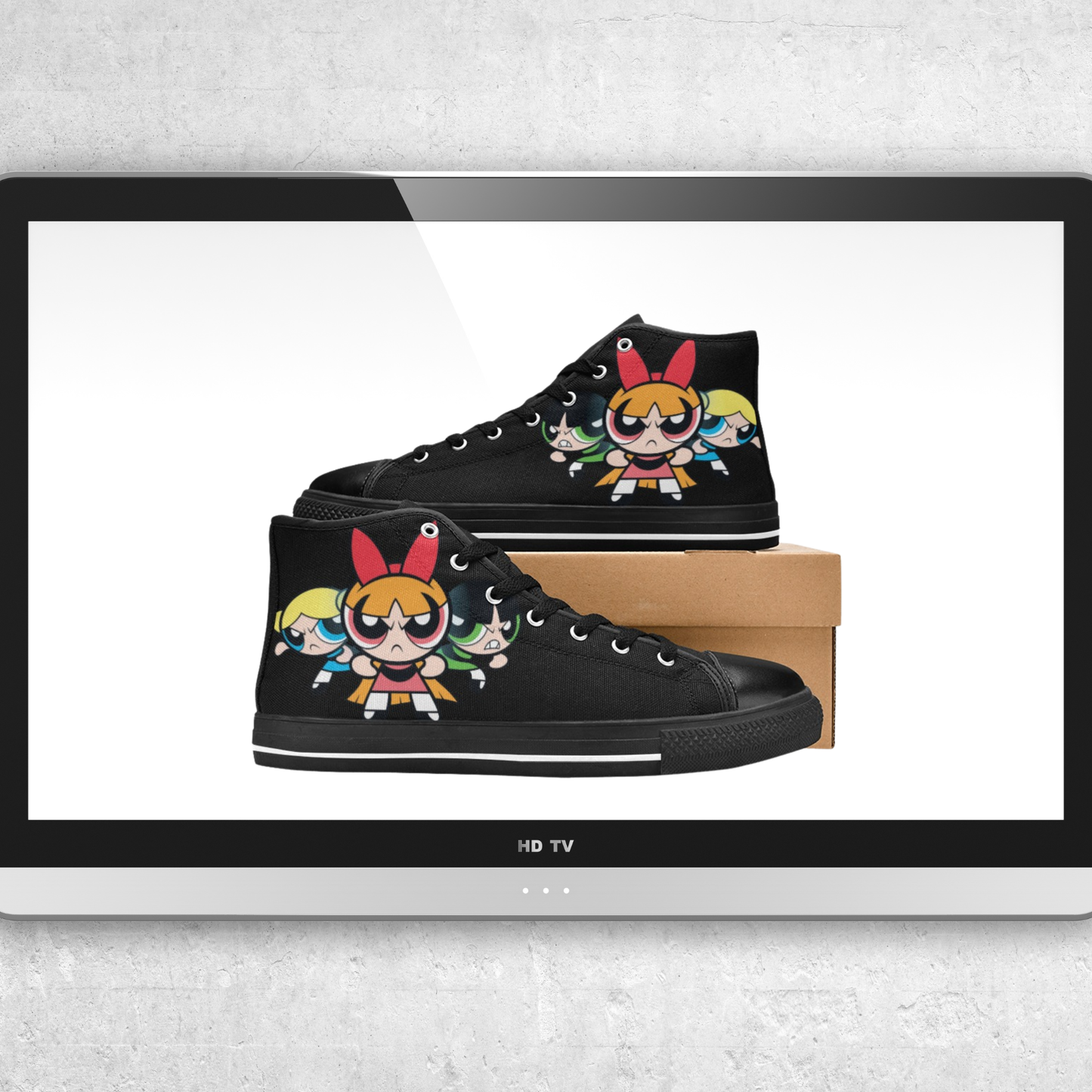 Kids - Sugar, Spice & Everything Nice High-Top Sneakers – Retro Girl Squad Canvas Shoes | Bold Color Pop Art Kicks for Kids | Holiday Gift Edition