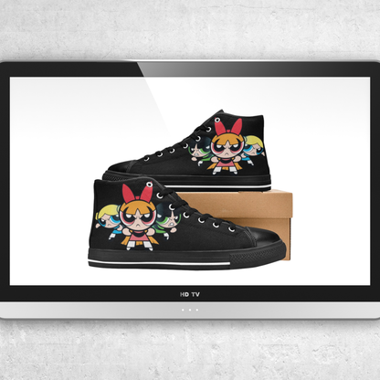 Kids - Sugar, Spice & Everything Nice High-Top Sneakers – Retro Girl Squad Canvas Shoes | Bold Color Pop Art Kicks for Kids | Holiday Gift Edition