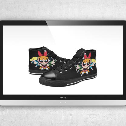 Kids - Sugar, Spice & Everything Nice High-Top Sneakers – Retro Girl Squad Canvas Shoes | Bold Color Pop Art Kicks for Kids | Holiday Gift Edition