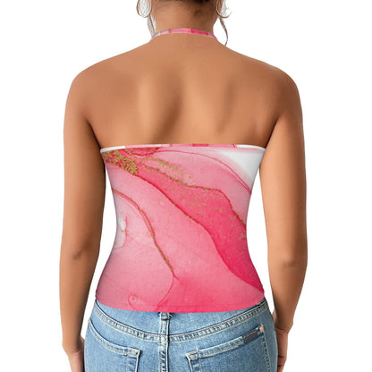 Pink Ombre Women's V-Neck Halter Top